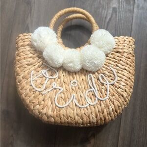 Bride Straw Mini Tote Bag Pom Pom Woven Handbag Bachelorette Bridal Shower Beach
